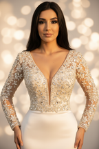 NIL-092 blød ivory Havfrue Couture kjole – Detail visning