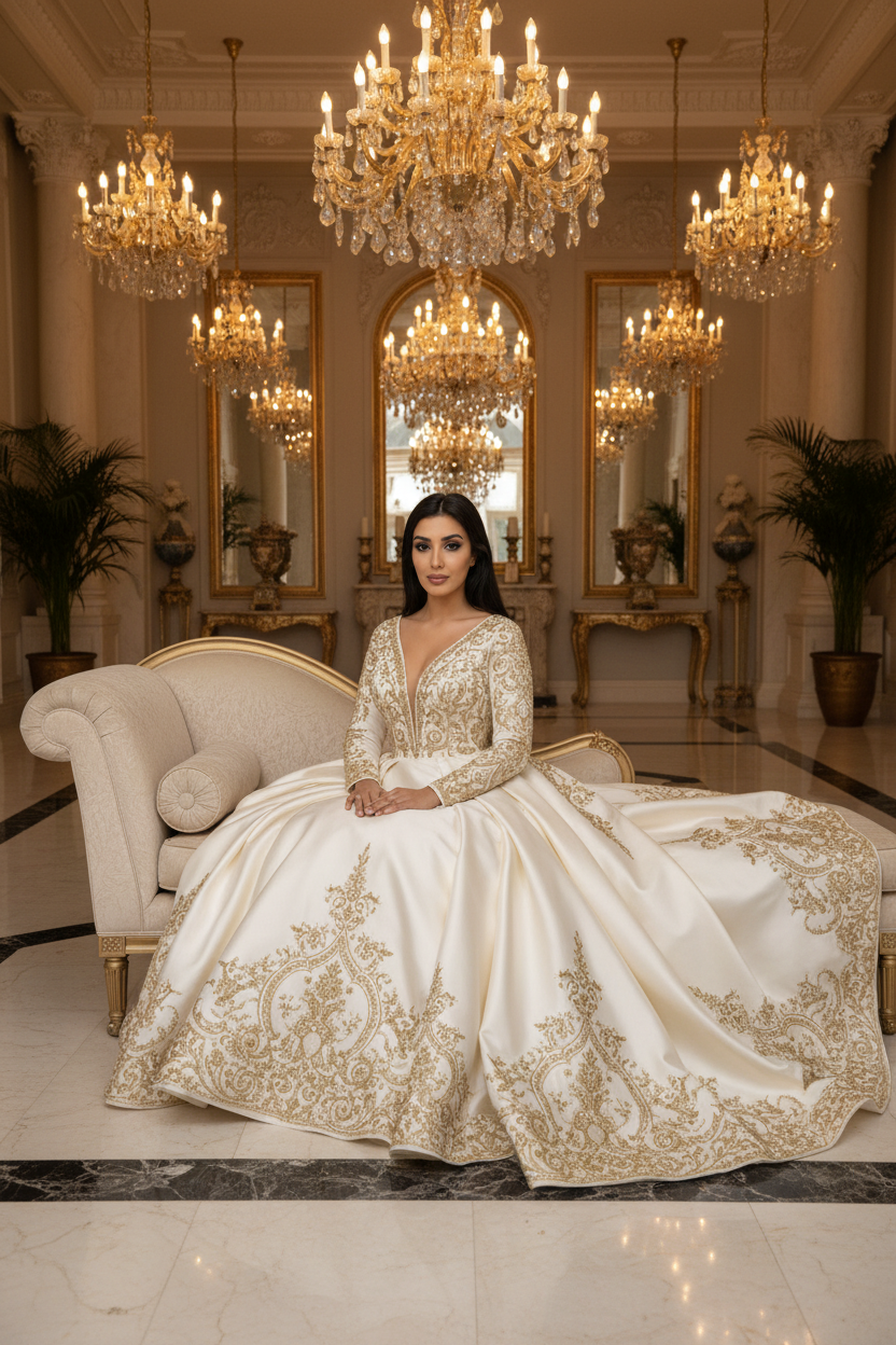 NIL-090 ملكي Ivory فستان زفاف أميرة منفوش – Seated Pose