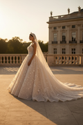 NIL Champagne princess lace wedding dress full length side profile silhouette NNC104