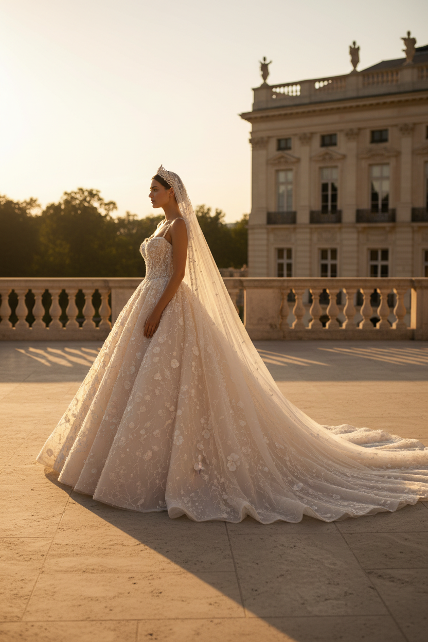 G21-237 Champagne Princess Lace Bridal Gown