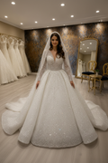 NIL-255 All-Over Sequin Crystal Ball Gown – Front View