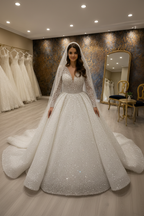 NIL-255 All-Over Sequin Crystal Ball Gown – Front View