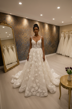 NIL-056 3D Floral Fairytale Brautrobe – Vorderansicht