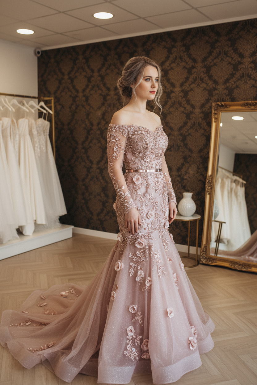 G21-NS-239 Dusty Rose Blush Crystal Fit-and-Flare Engagement Dress