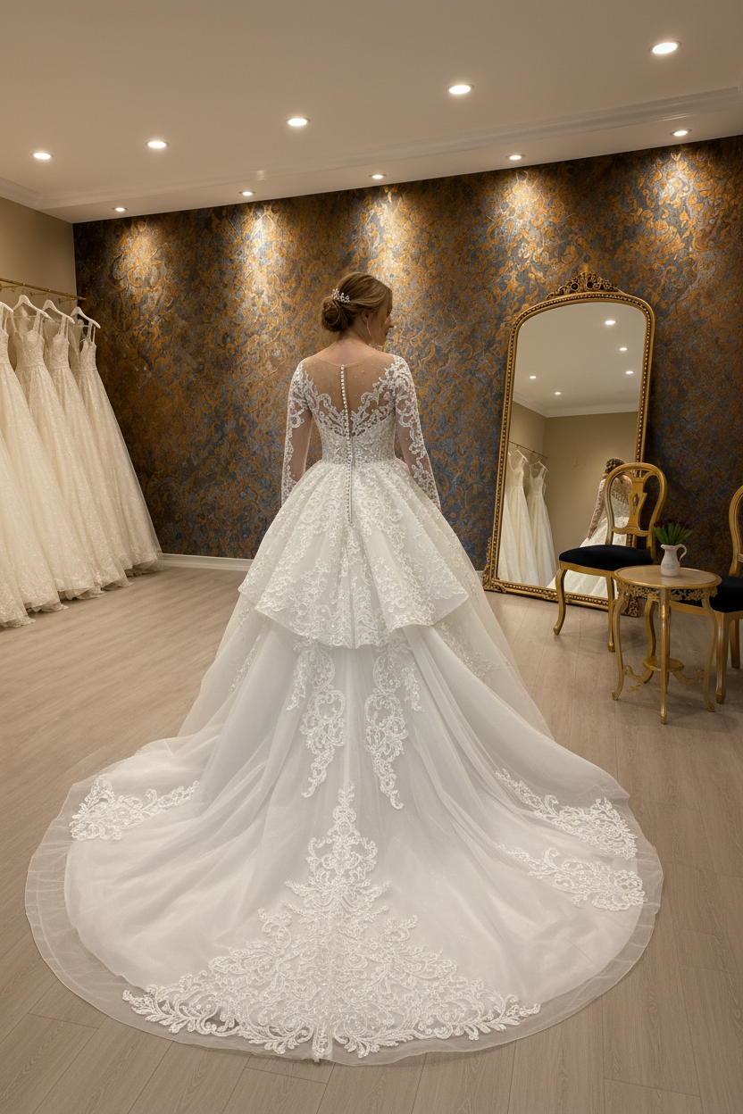 NIL-264 3D Scroll Lace Ballgown - Back View