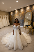 NIL-194 Cream Kristall Beaded Ballkleid – von Above – M5
