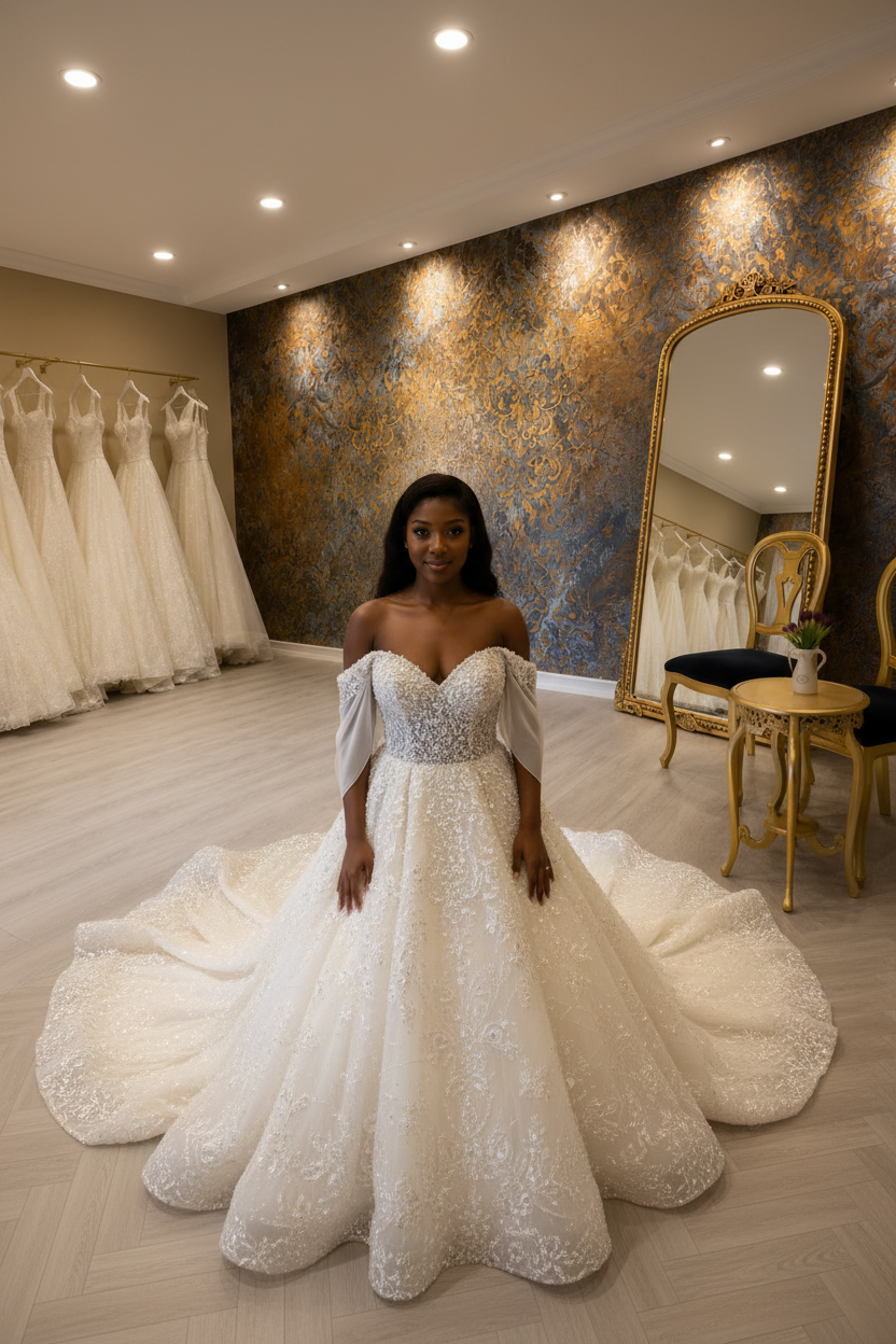 NIL-194 Cream Kristall Beaded Ballkleid – von Above – M5