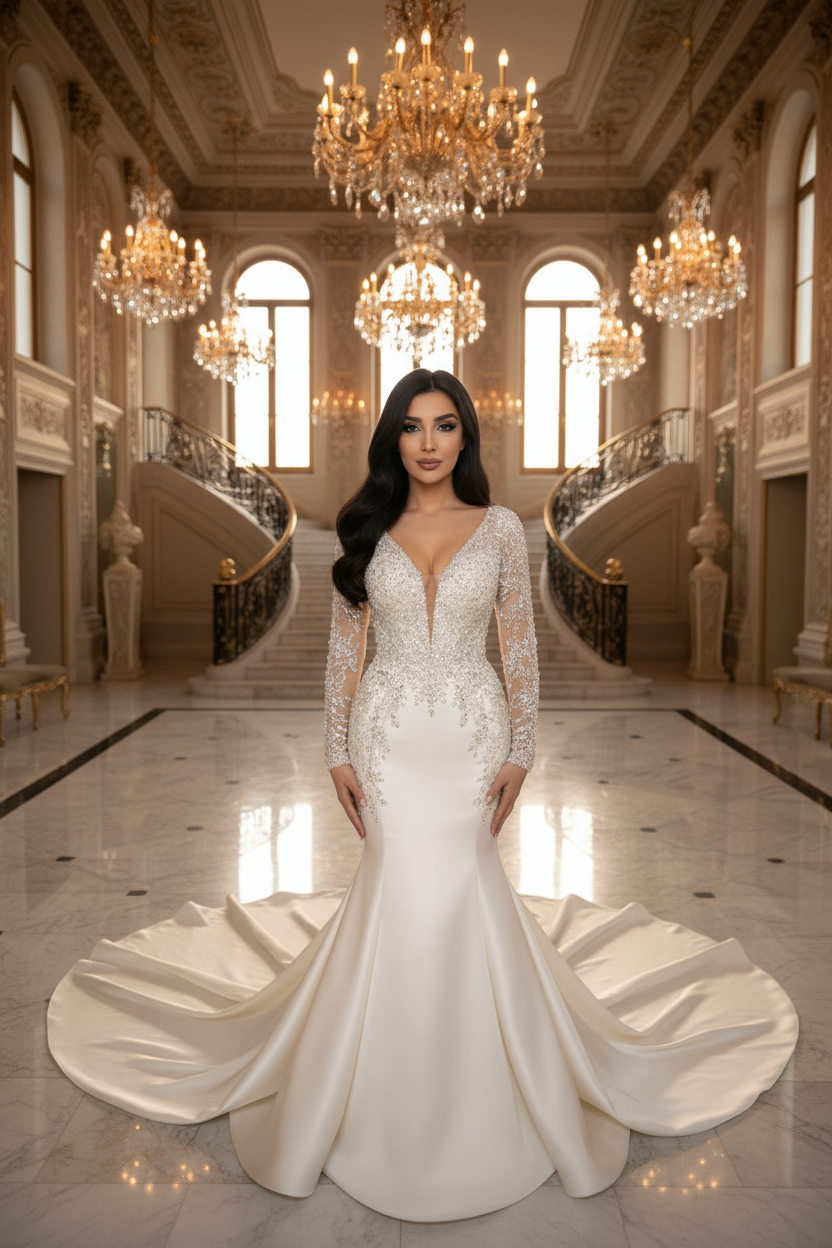 NIL-092 blød ivory Havfrue Couture kjole – forfra