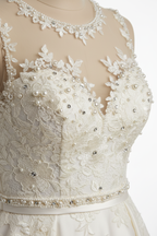 NIL-114 Cream Fit and Flare Wedding Dress – Detail View