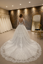 NIL-262 3D Lace Applique Ballgown - Back View