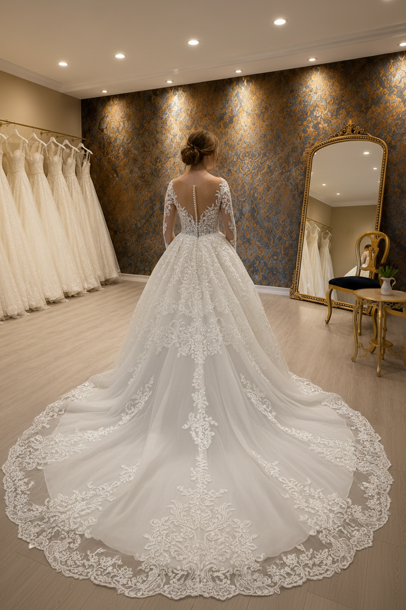 NIL-262 3D Lace Applique Ballgown - Back View