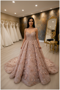 NIL-NS-269 Dusty Rose Royal Crystal A-Line Engagement Dress - Front View
