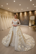 NIL-028 bianco avorio Ivory Reale abito principessa da ballo Detachable Overskirt hijab stile vista frontale