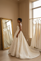 NIL-070 Baroque Jacquard Bridal Gown – Corner/Diagonal View