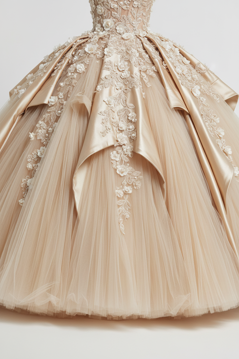 NIL-111 Champagne Royal Ball Gown – Skirt Volume Detail