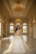 NIL-090 ملكي Ivory فستان زفاف أميرة منفوش – منظر أمامي