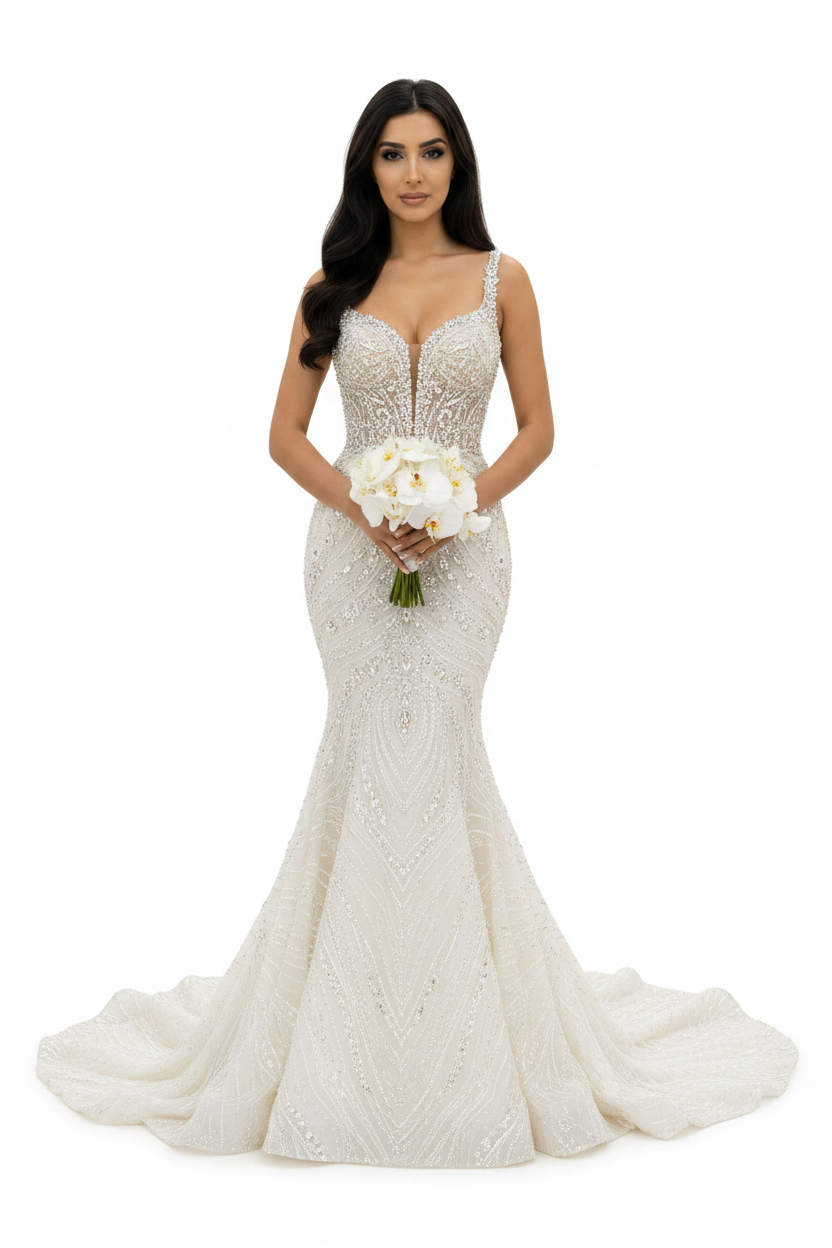 NIL-113 Ivory Mermaid Wedding Dress – Front View