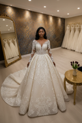 NIL-024 Champagner Ivory Königlich Prinzessinnen-Ballkleid Hijab Stil Vorderansicht