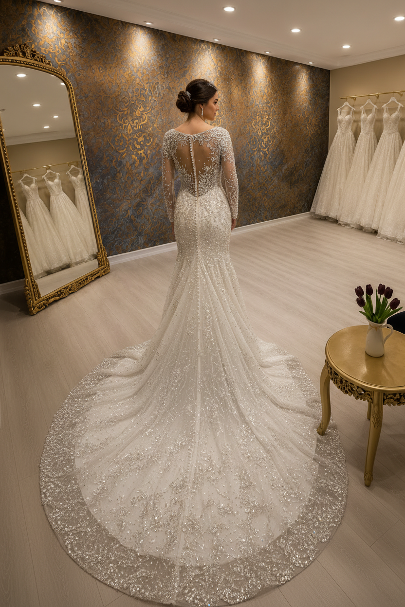 NIL-258 كريستال كوتور Wedding فستان - منظر خلفي