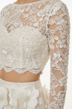 NNC-110 Ivory Two-Piece - Embroidered Crop Top με 3D Floral Appliqués
