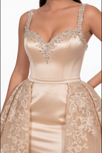 NIL-117 champagne Detachable Overskirt Brudekjole – Detail visning
