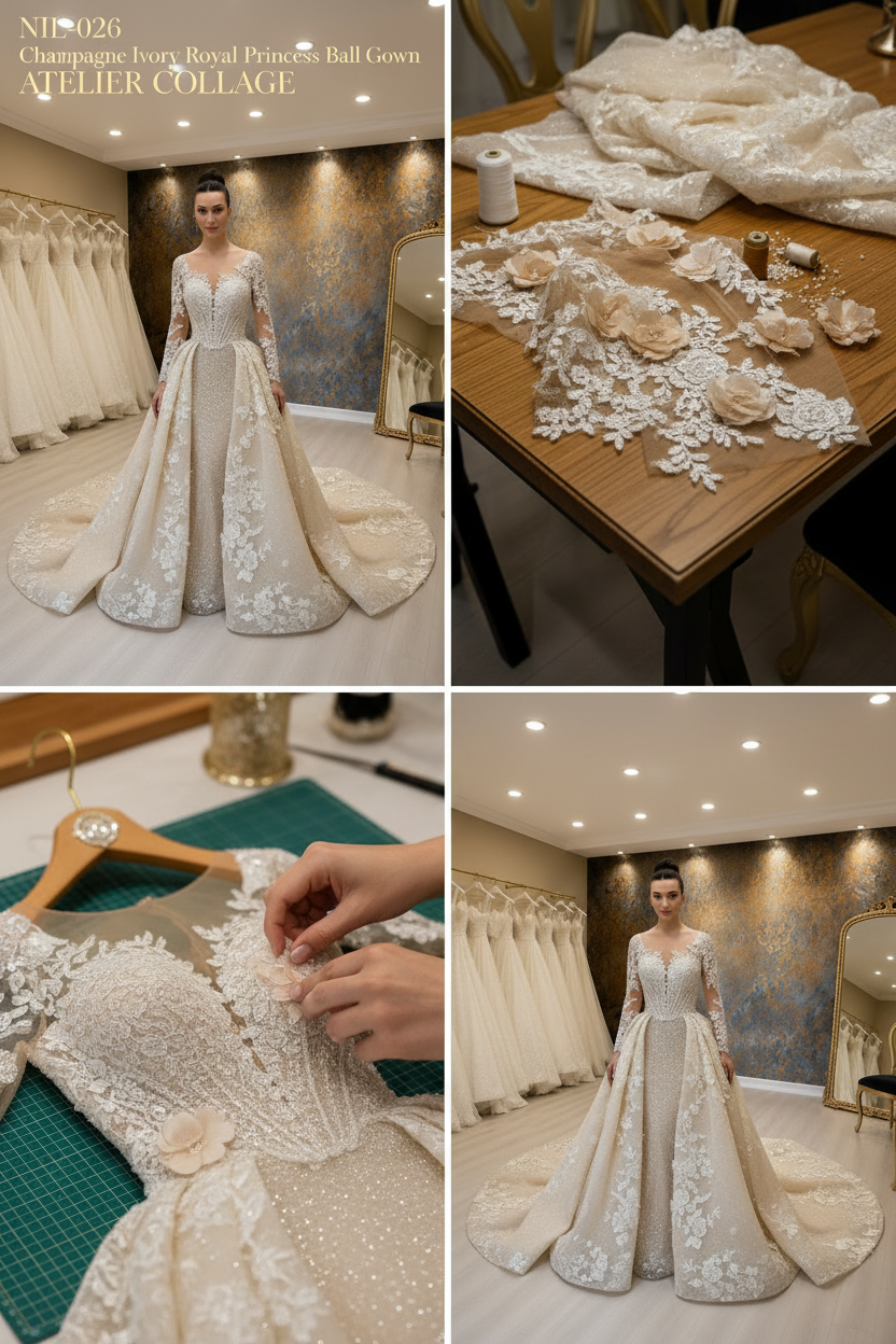 NIL-026 شامبانيا Ivory ملكي فستان زفاف أميرة منفوش atelier collage by NIL فستان زفاف
