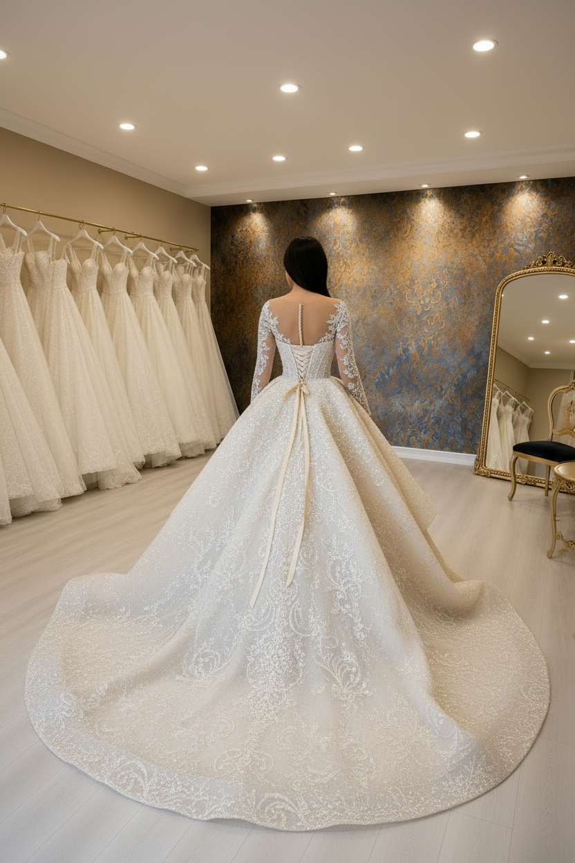 NIL-029 champagne Ivory Reale abito principessa da ballo – vista posteriore