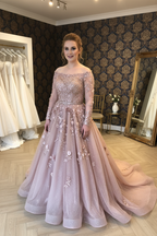 NIL-NS-113 Dusty Rose Blush Princess Ball Gown Engagement Dress - Front View