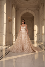 NIL-117 champagne Detachable Overskirt Brudekjole – Editorial visning