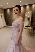 NIL-NS-249 Dusty Rose Pearl Crystal Fit-and-Flare Engagement Dress - Front View