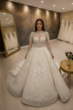 NIL-258 كريستال كوتور Wedding فستان - منظر أمامي