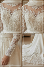 NIL-009 blød ivory prinsessebalkjole detail craftsmanship collage Krystal perle beading by NIL Brudekjole