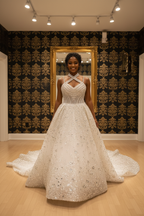 NIL-260 Krystal Cross-Strap Ballgown - Walking Pose