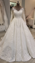 G21-062 Long Sleeve Lace Ball Gown Wedding Dress