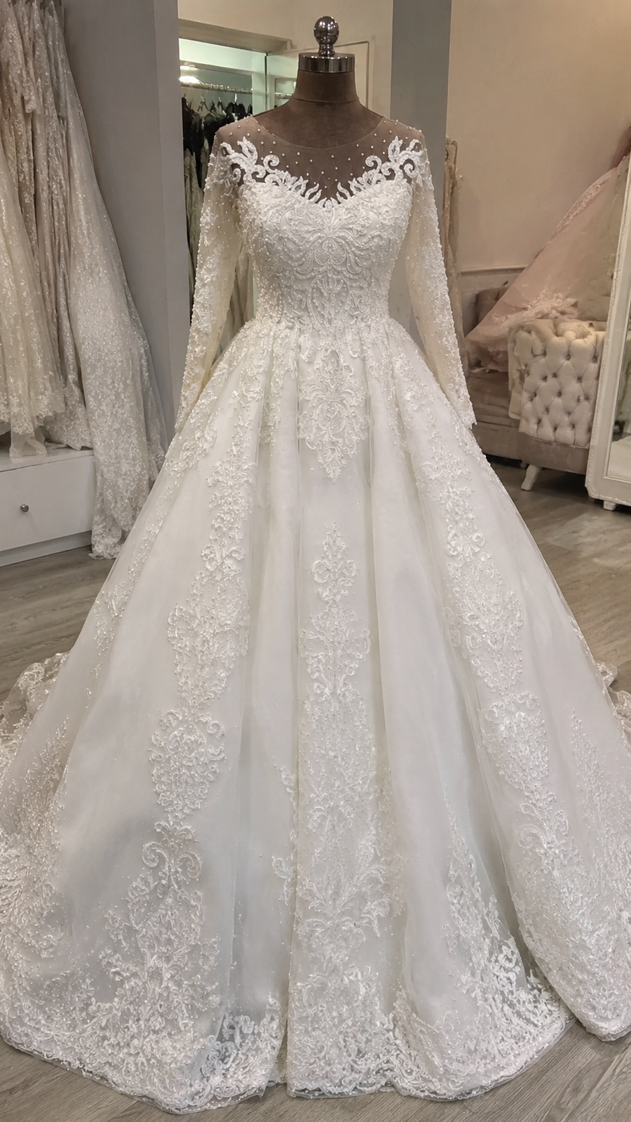G21-062 Long Sleeve Lace Ball Gown Wedding Dress