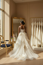 NIL-087 Oversized Floral Applique Couture Bridal Gown – Back View