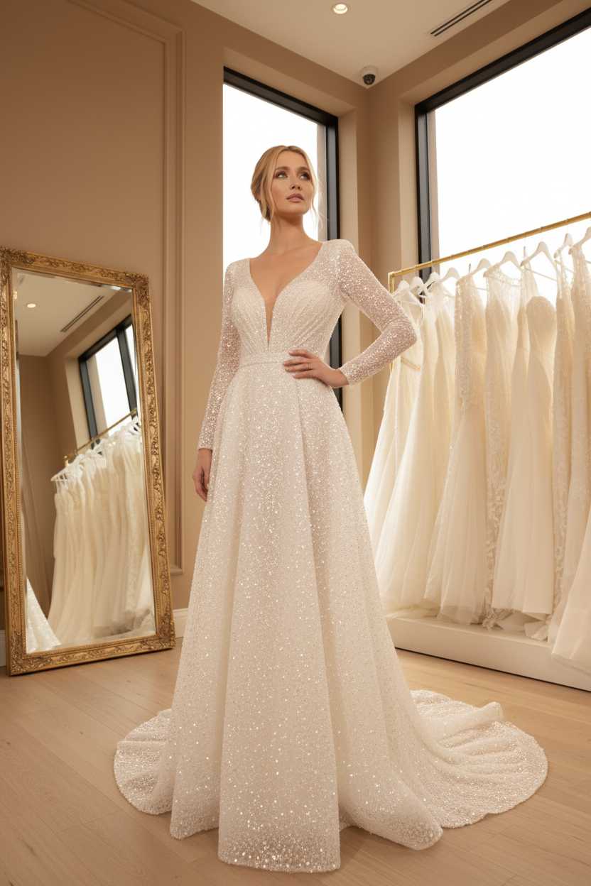 NIL-068 Sparkling Sequin Couture Gown – Low Angle
