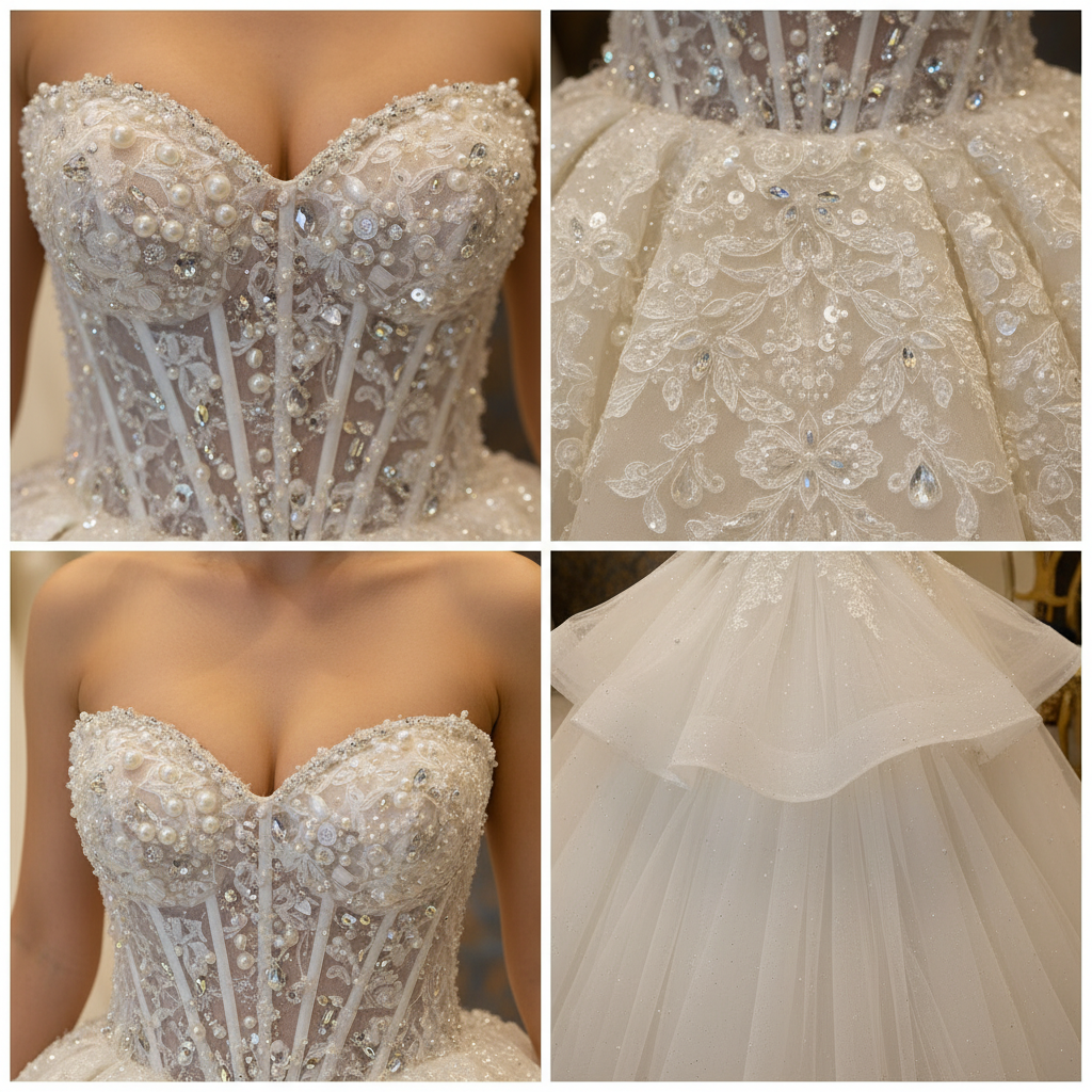 NIL-034 Pearl Embroidery & Crystal Lace Detail