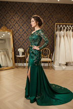 NIL-NS-231 Emerald Green Column Engagement Dress - Front View Revised