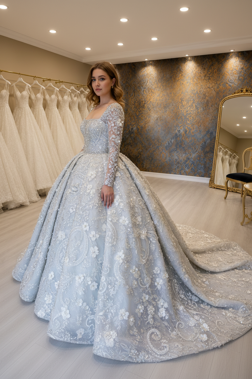 NIL-269 3D Kristall Floral Ballgown - 3/4 Diagonal Ansicht