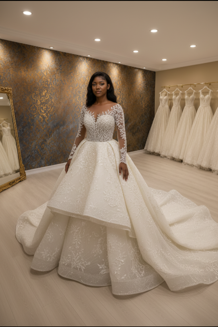 NIL-033 Soft Ivory Royal Princess Ball Gown – Front View