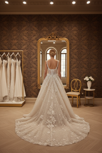 NIL-NS-237 Champagne Gold Crystal Trumpet Engagement Dress - Back View