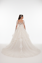 NIL-123 soft ivory princess ball gown back view with cathedral train by NIL Wedding Dress