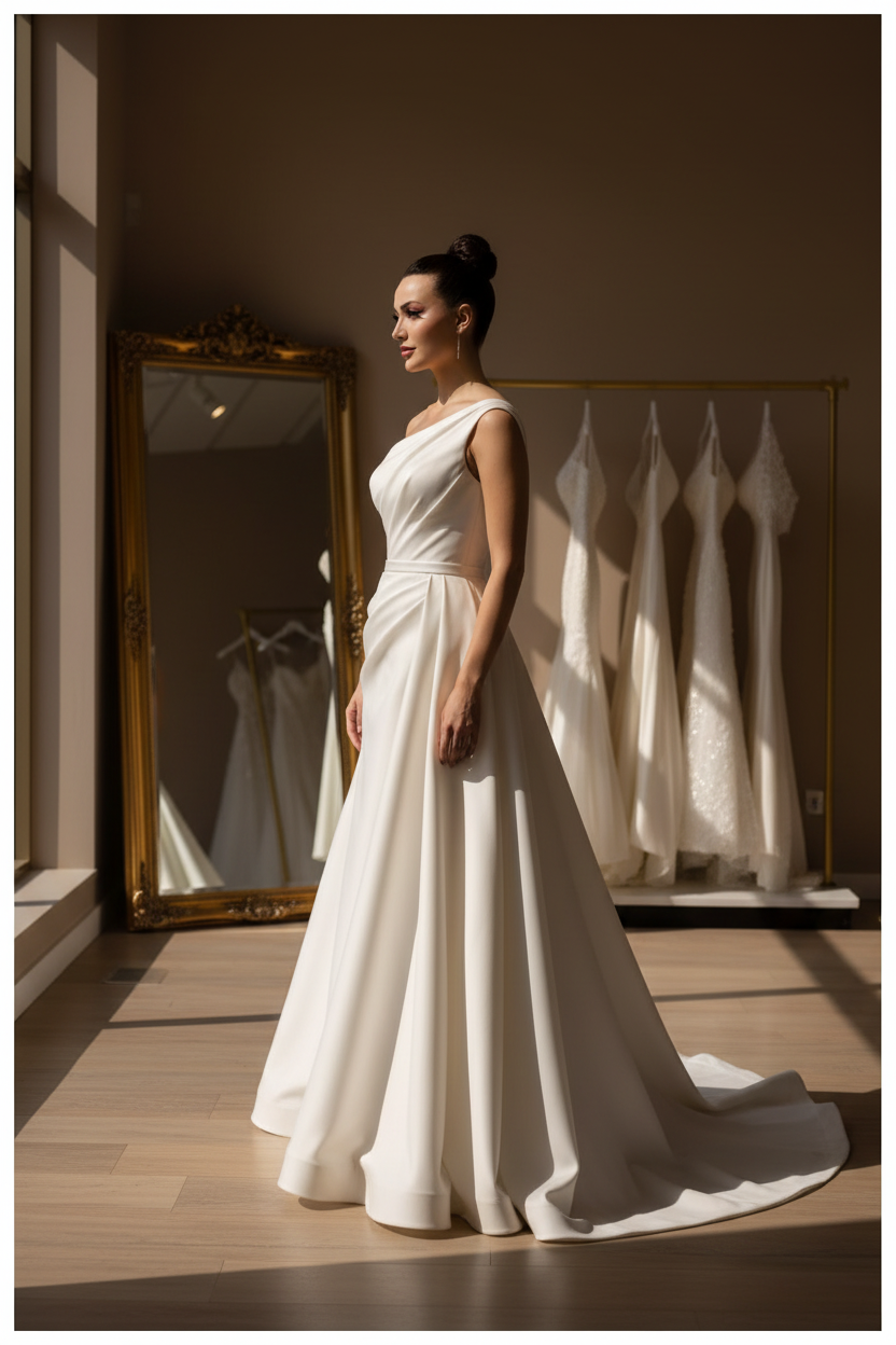 NIL-084 Asymmetric One-Shoulder suknia – Dramatic widok z boku