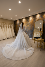 NIL-254 Silver Grey Baroque Crystal Ball Gown – Back View