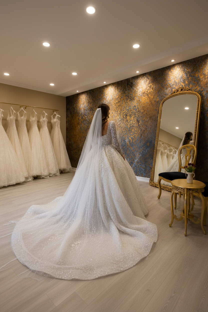 NIL-254 Silver Grey Baroque Crystal Ball Gown – Back View
