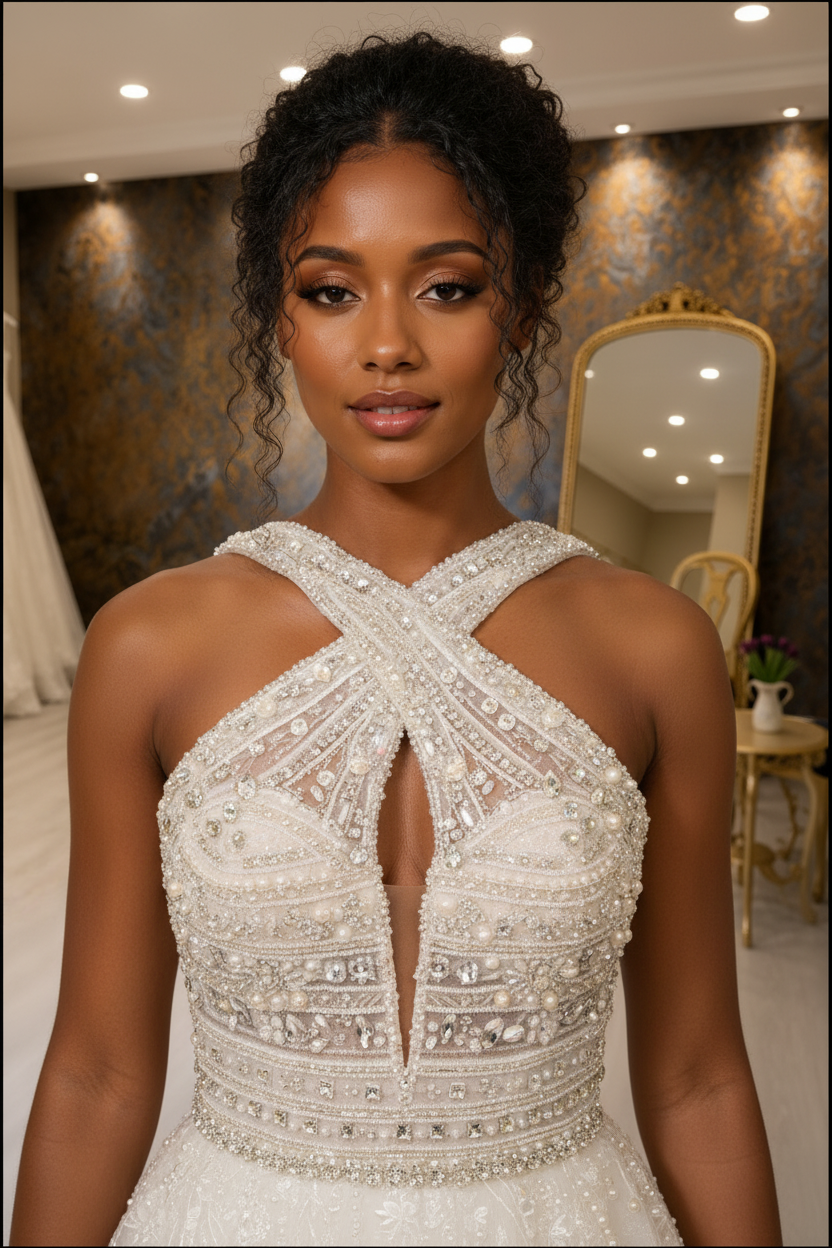 G21-261 Crystal Cross-Strap Beaded Ballgown Wedding Dress