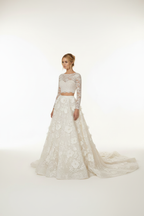 NNC-110 Ivory Two-Piece Floral Νυφικό Set - Three-Quarter όψη