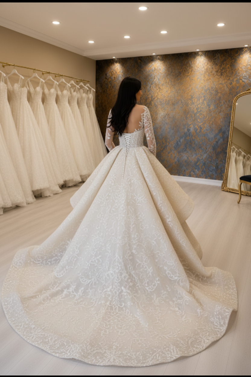NIL-029 champagne Ivory Reale abito principessa da ballo – vista posteriore