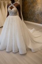NIL-261 Crystal Cross-Strap Ballgown - Skirt Volume & Train Detail